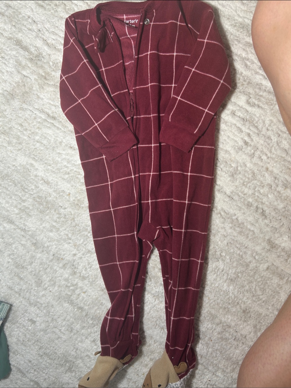 Carter's Burgundy Windowpane Grid Footed One-Piece